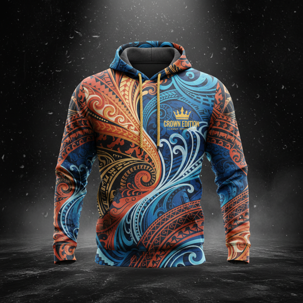 TITAN Polynesian Tribal Pullover Hoodie — Pacific Crown Edition