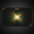 TITAN Grounding Recovery Mat in matte black with 24K gold accents and glowing earth energy root pattern artwork in forest green and gold