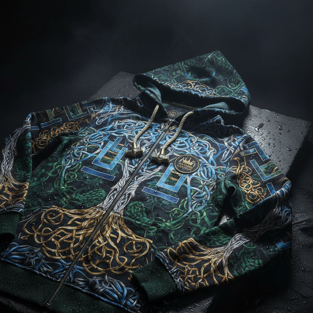 TITAN Viking Valknut Zip-Up Hoodie — Yggdrasil Edition