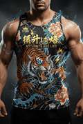 Titan Sport tank top featuring a fierce tiger, floral print, and the motivational text, "MY LIMITS ARE LIES."