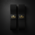 Black cotton lifting straps with gold "TITAN SPORT GLOBAL CROWN EDITION" branding on a sleek black background.