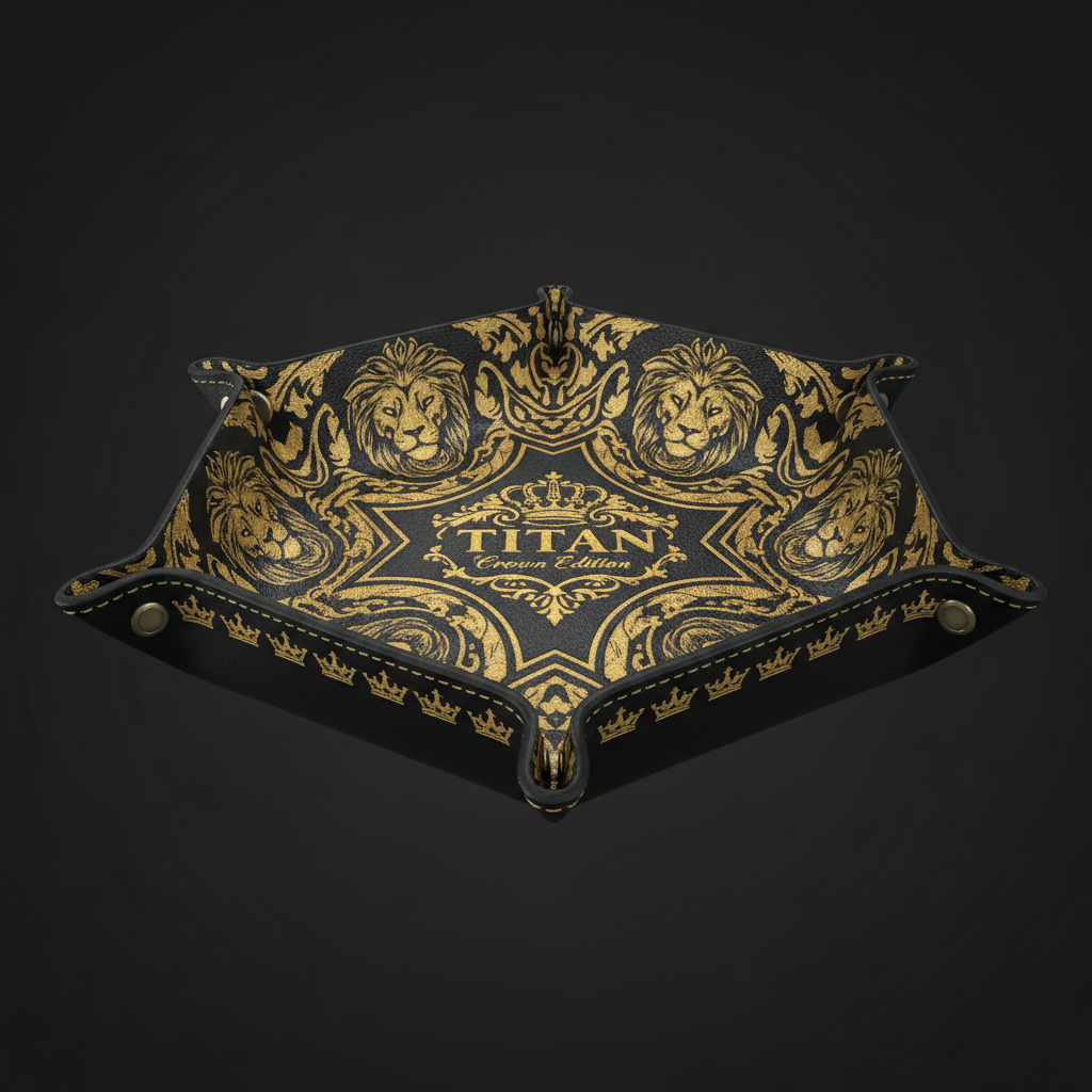 TITAN Crown Edition Premium Leather Valet Tray — Black & Gold