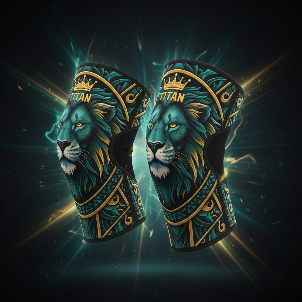 TITAN Gold & Teal Lion Armor Knee Sleeves Crown Edition