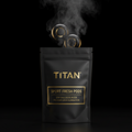 Black TITAN Sport Fresh Pods pouch with gold text and two round, steaming black and gold pods floating above.