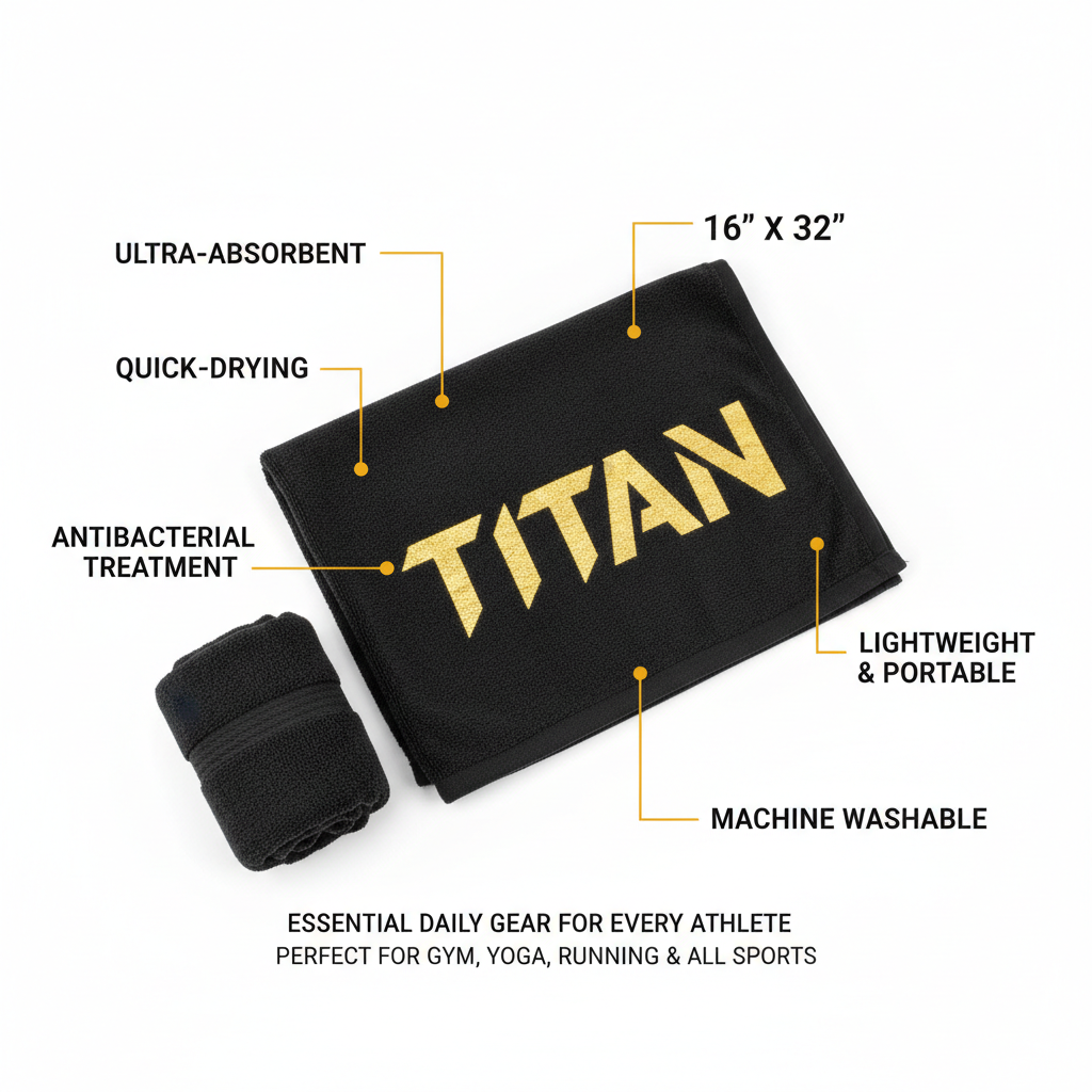 TITAN Gym Towel - Premium Microfiber Black & Gold