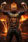Titan Sport long-sleeve compression shirt with lion graphic and "Crown Edition" logo for a bold, fiery gym aesthetic.