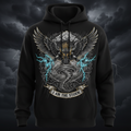 Black hoodie featuring a winged figure, lightning, a tornado, and the motivational text "I AM THE STORM."