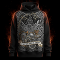 Black hoodie featuring a kingly chameleon, warrior, and "I Do Not Break I Adapt" text against a fiery background.