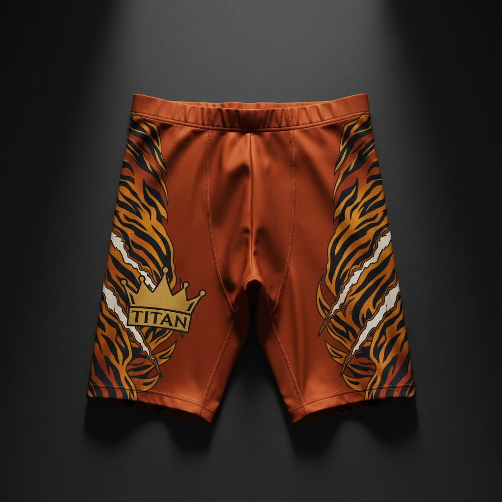 TITAN Men's Compression Slimming Biker Shorts - Burnt Orange Tiger Crown Edition