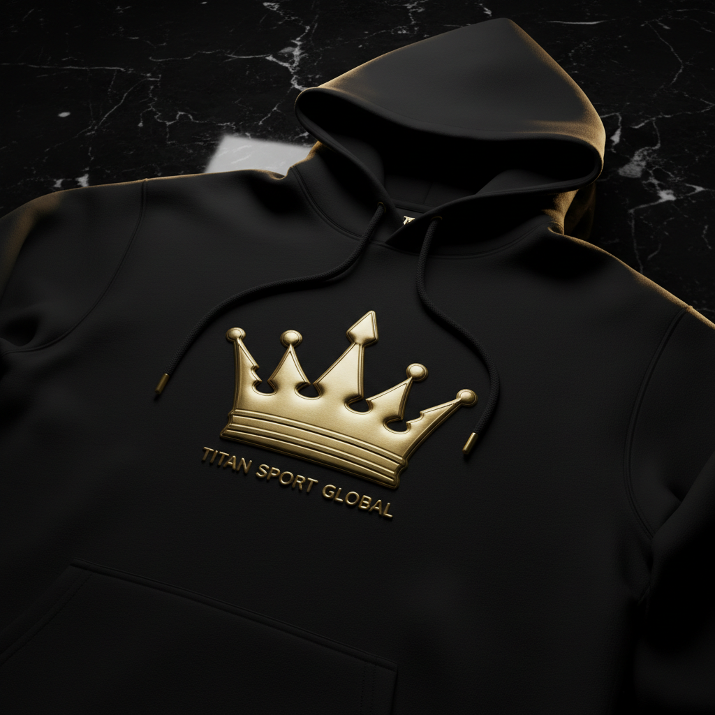 TITAN Men's Heavyweight Crown Hoodie — Matte Black Gold