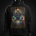 Black hoodie featuring a king breaking through prison bars with fiery electric power and "My Limits Are Lies" text.