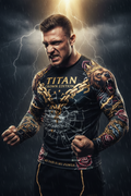 Titan Sport long-sleeve rash guard featuring a bear, crown, and broken chain print with “My pain is my power” text.