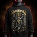 Black hoodie featuring a winged figure, a golden crown, and the motivational text "My Pain Is My Power."