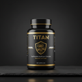 Black bottle with gold text and mushroom shield logo, labeled TITAN Suehirotake Mushroom Complex, on a dark slate base.