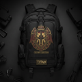 Black TITAN 40L tactical backpack featuring a gold and maroon winged helmet emblem and "CROWN EDITION" text.
