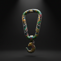 TITAN gym towel hook carabiner featuring vibrant tattoo-style artwork, dumbbell graphics, and an eagle head hook.