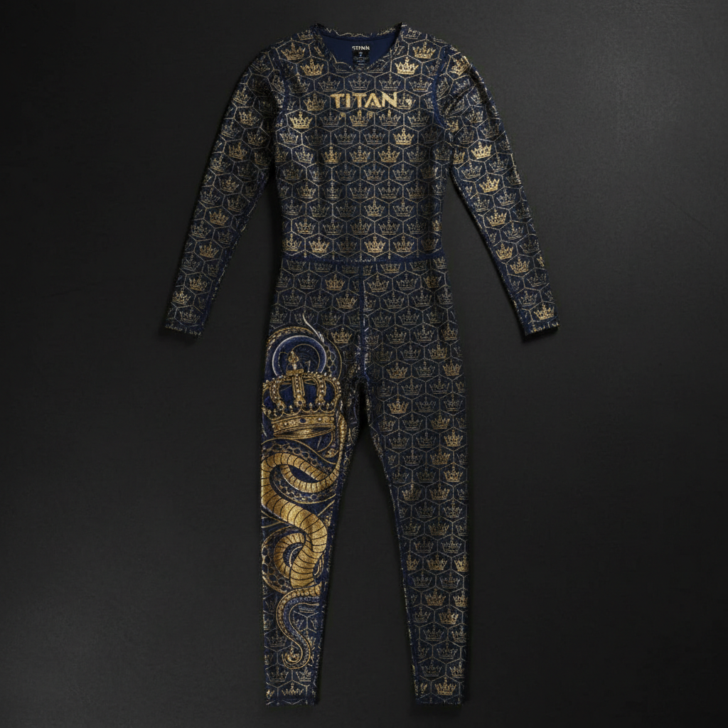 TITAN Unisex Full Length Slimming Compression Jumpsuit - Midnight Navy Serpent Crown Edition