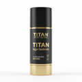 Black and gold TITAN Sport Global vegan deodorant stick with "Aluminum-Free" and "Natural" text on a white background.