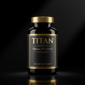 Black bottle of TITAN Vitamin D3 5000 IU with a gold cap and elegant gold text, set against a dark background.