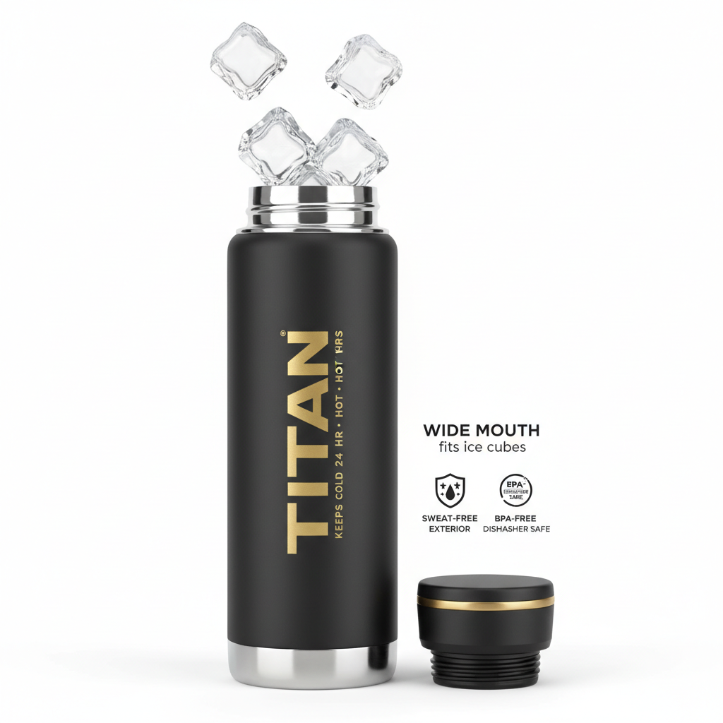 TITAN Water Bottle - 32oz Insulated - Black & Gold