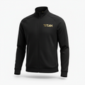 Black long-sleeve track jacket with high collar, full-length zip, and metallic gold TITAN logo on the left chest.
