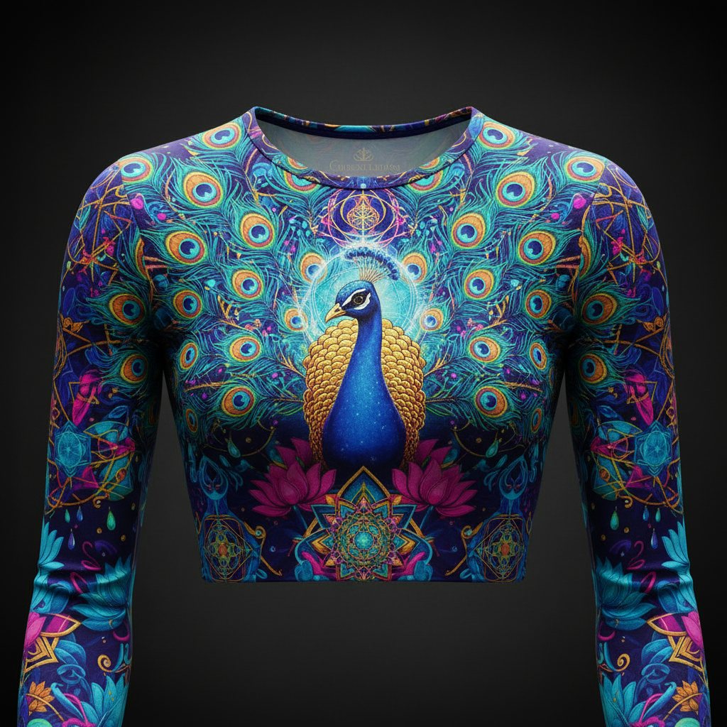 TSG-WTOP-071 — Neon Peacock Mandala Storm — Saraswati Edition